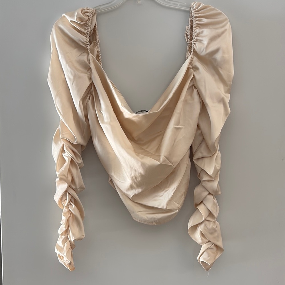 Elegant Cream Ruched Women's Top